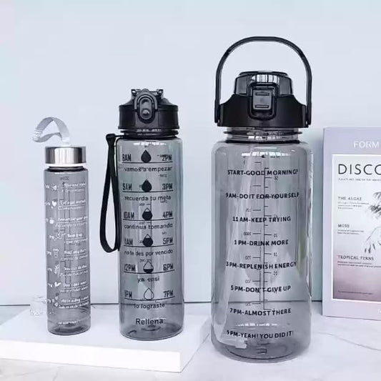HydraTrio Water Bottles – Set of 3 Motivational Sippers