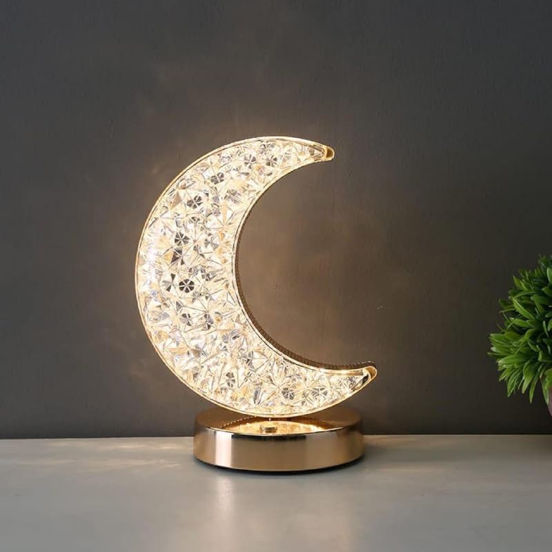 Crystal Half Moon Night Lamp- LED Crescent Moon Light with Diamond Effect