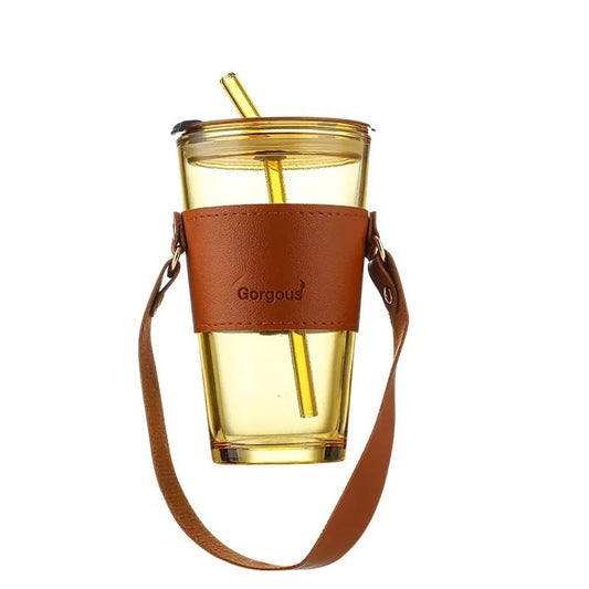 Glass Tumbler with Glass Straw and Lid