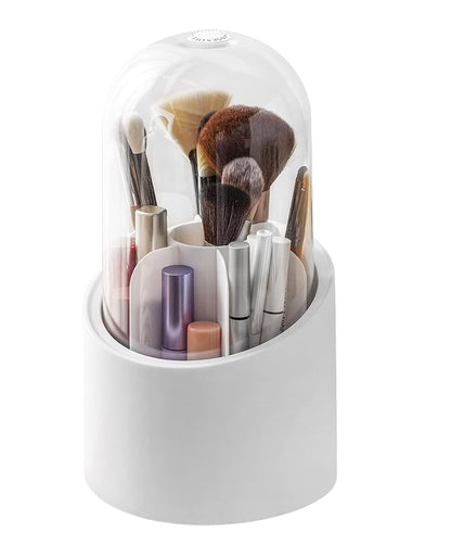 360° Rotating Makeup Brush Holder – Dustproof Organizer with Lid