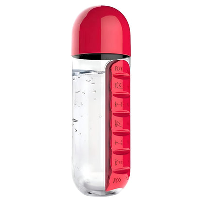 2-in-1 Pill and Water Bottle Organizer for Daily Medication, Supplementation, Hydration