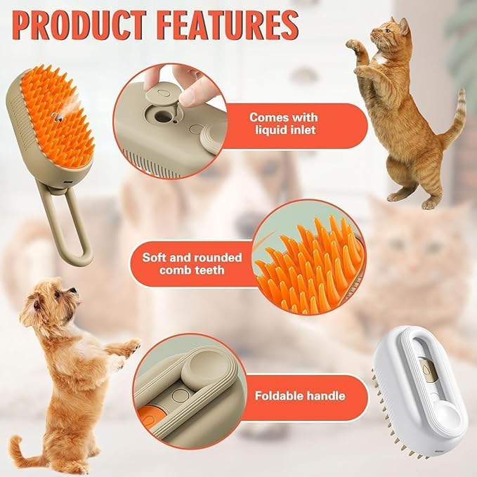 3-in-1 Steam Brush for Dogs & Cats – Groom, Detangle & Massage