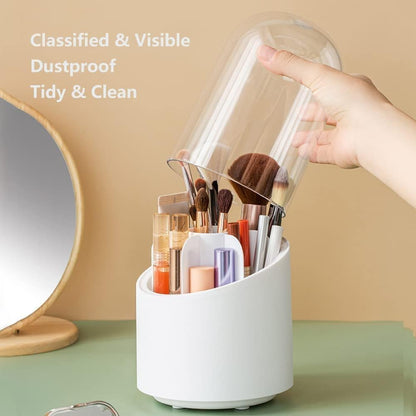 360° Rotating Makeup Brush Holder – Dustproof Organizer with Lid