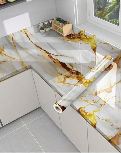 Premium White & Golden Marble Peel & Stick Wallpaper – Luxury, Waterproof, Easy Installation
