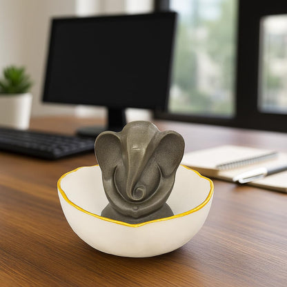 Premium Selenite Money Bowl with Lord Ganesha Pyrite Idol