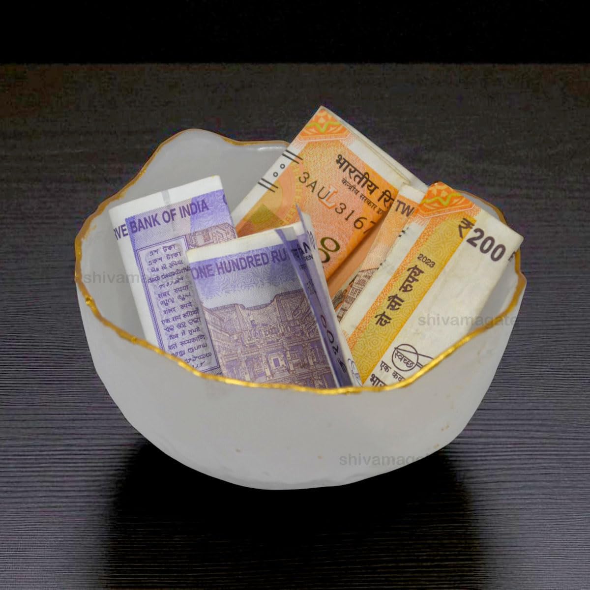 Premium Selenite Money Bowl with Lord Ganesha Pyrite Idol
