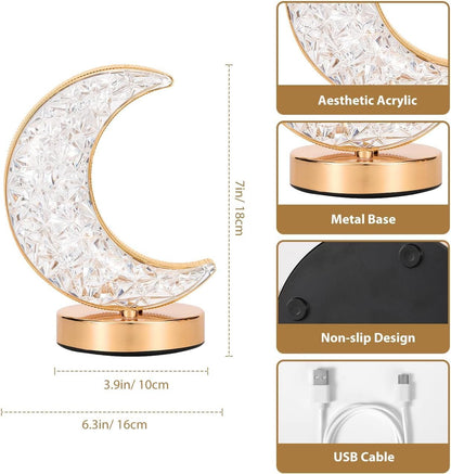 Crystal Half Moon Night Lamp- LED Crescent Moon Light with Diamond Effect