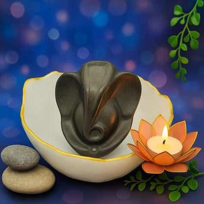 Premium Selenite Money Bowl with Lord Ganesha Pyrite Idol