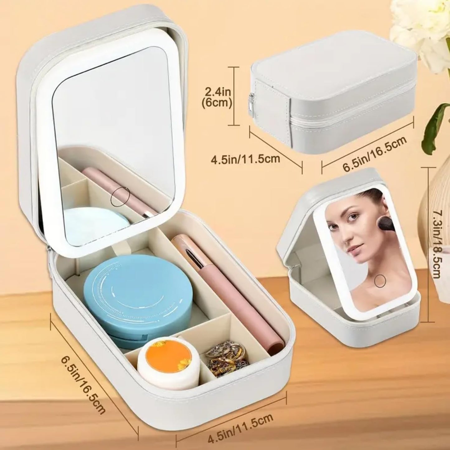 Travel Makeup Bag with LED Mirror- 3  color adjustable lighting