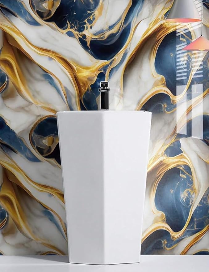 Blue Gold Marble Peel & Stick Wallpaper – Waterproof, Oil-Proof, DIY Decor