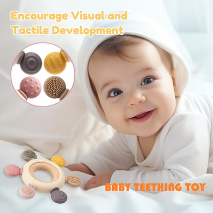 Premium Silicone & Wood Baby Teether – BPA-Free Teething Toy for 3+ Months Baby