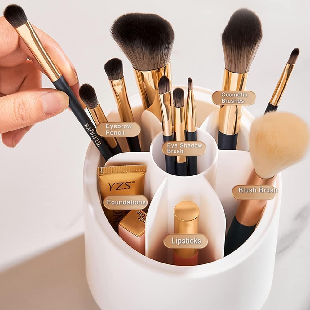 360° Rotating Makeup Brush Holder – Dustproof Organizer with Lid