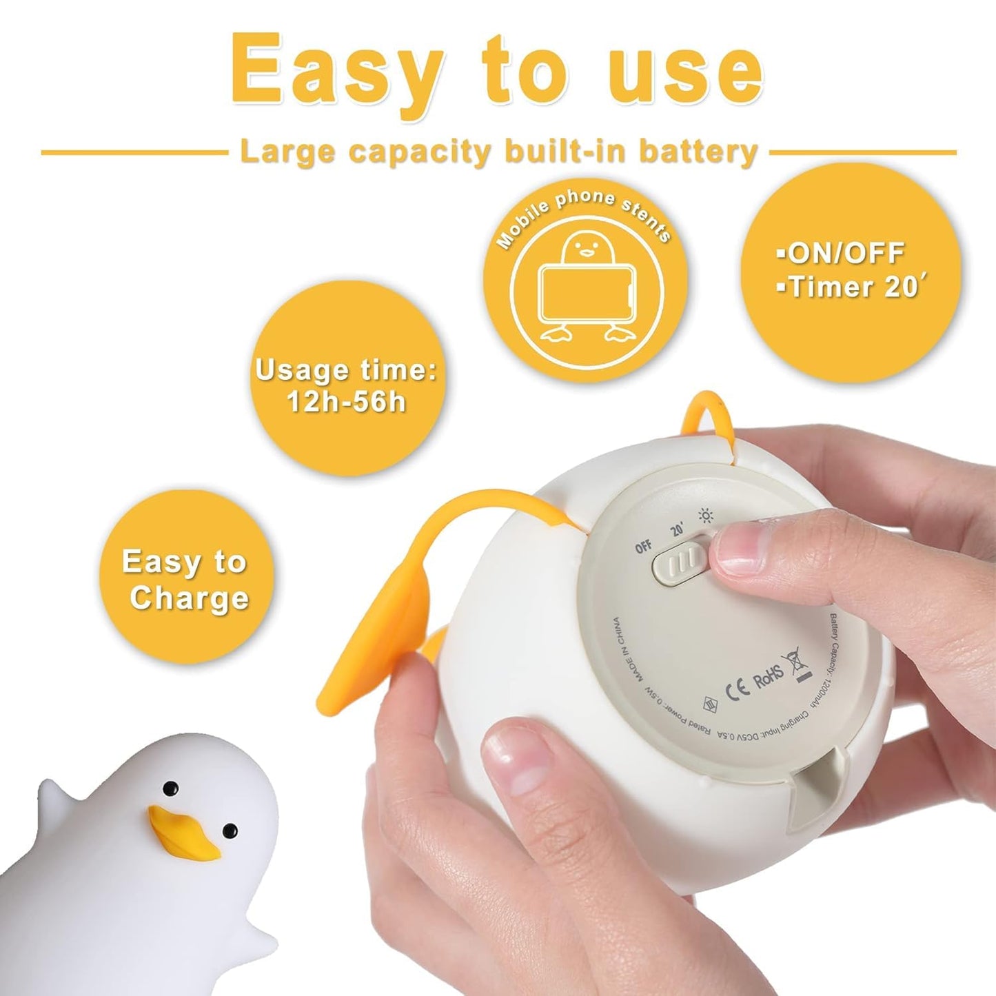 BrightDuck Touch LED Night Lamp – Rechargeable Soft Glow