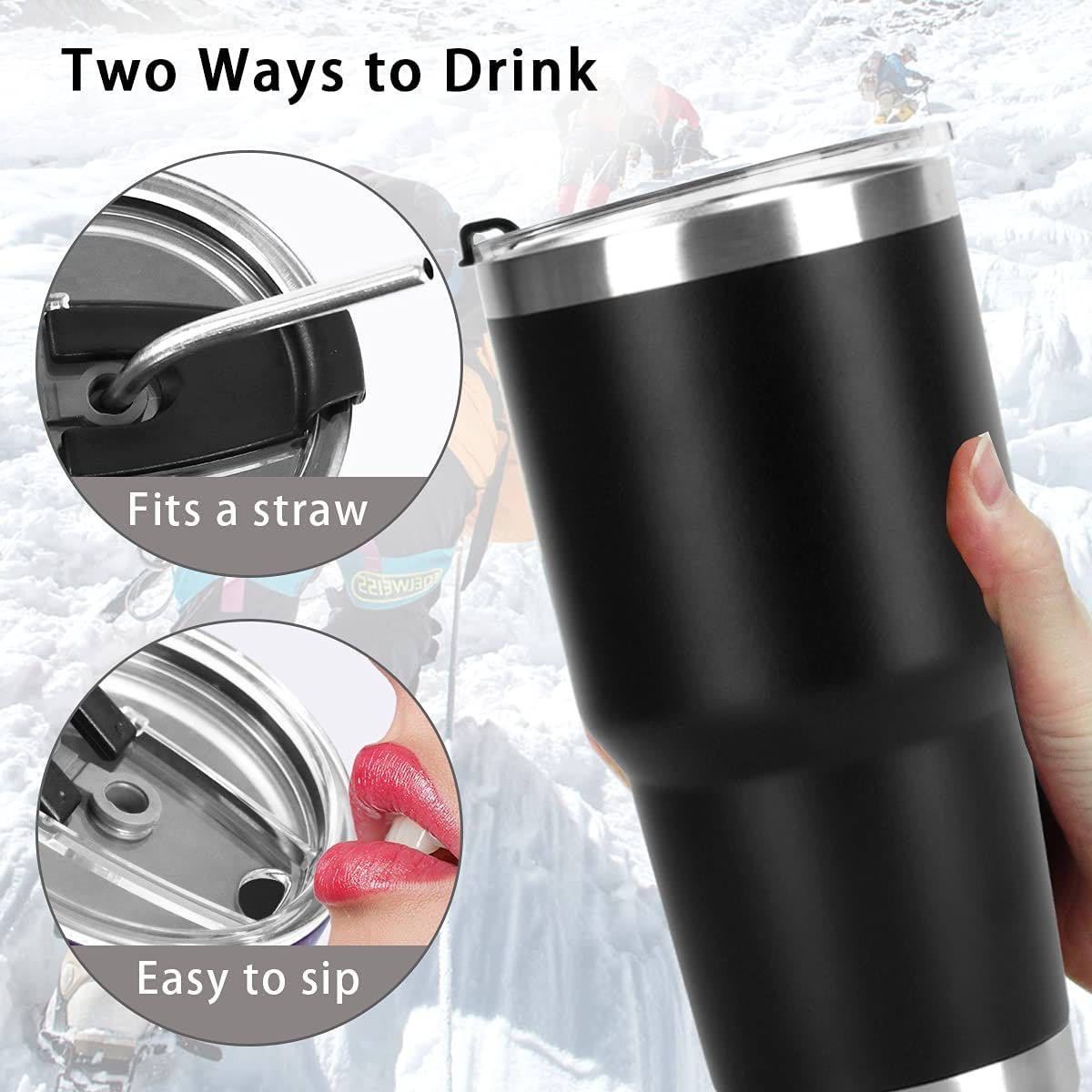 Tumbler with Straw & Lid - Stainless Steel Vacuum Insulated Water Bottle