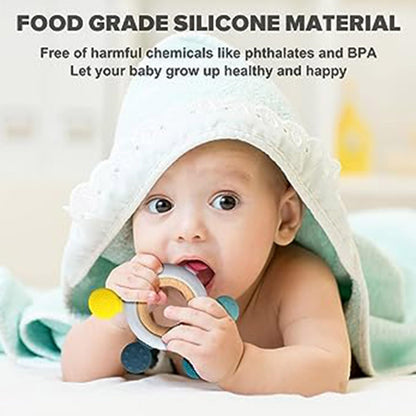 Premium Silicone & Wood Baby Teether – BPA-Free Teething Toy for 3+ Months Baby