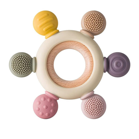 Premium Silicone & Wood Baby Teether – BPA-Free Teething Toy for 3+ Months Baby