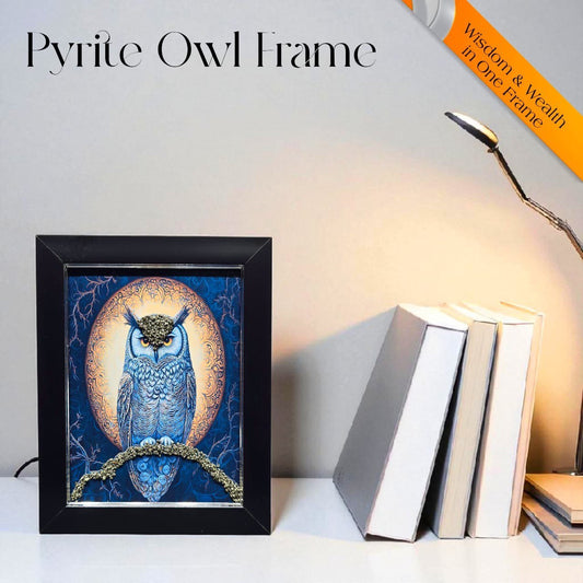 Pyrite Owl Frame – Wisdom, Wealth & Protection in One Elegant Display