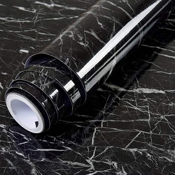 DIY Black Marble Peel & Stick Wallpaper – Waterproof, Self-Adhesive