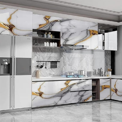 Golden White Peel & Stick Wallpaper – Waterproof & Oilproof Wall & Furniture Stickers