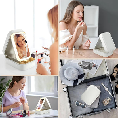 Travel Makeup Bag with LED Mirror- 3  color adjustable lighting