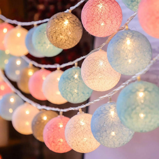 Festive Glow - Multicolour Cotton Ball Lights (4M, 10 LEDs)