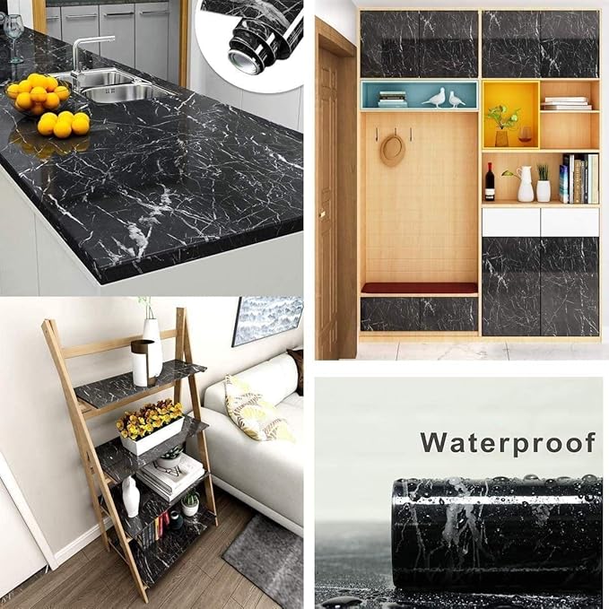 DIY Black Marble Peel & Stick Wallpaper – Waterproof, Self-Adhesive