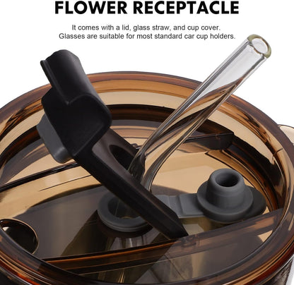 Glass Tumbler with Glass Straw and Lid