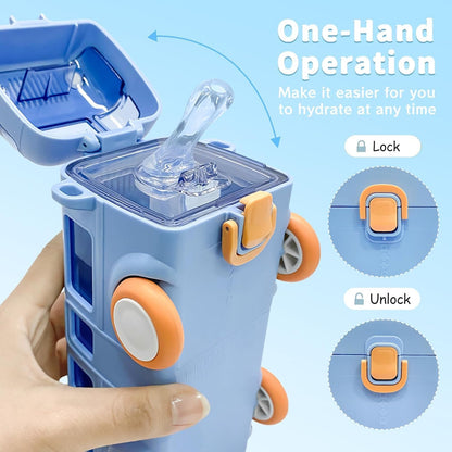 Premium Bus Water Bottle For Kids With Strap, Sipper, & Straw