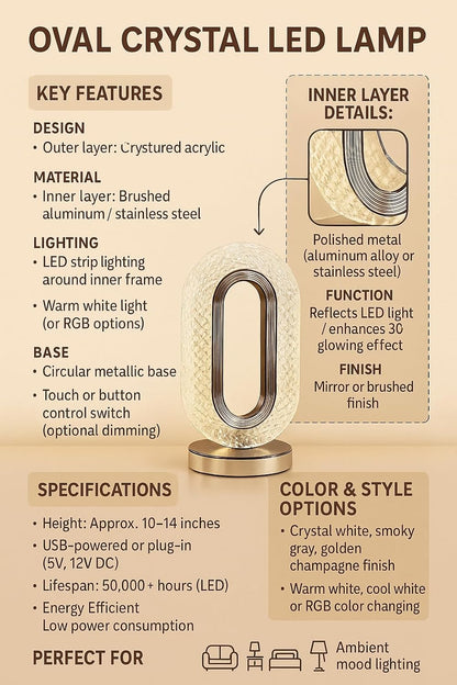 Oval Acrylic Crystal Lamp| Touch Control Desk Night Light