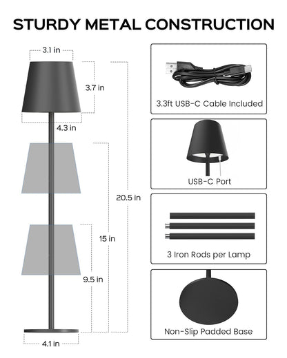 Premium Black Cordless Table Lamp- With 3 light modes