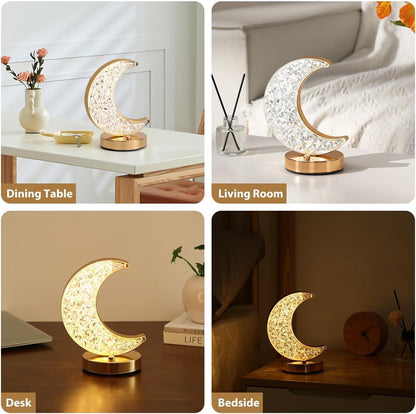 Crystal Half Moon Night Lamp- LED Crescent Moon Light with Diamond Effect