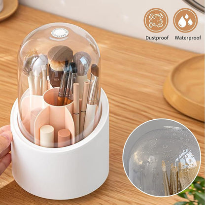 360° Rotating Makeup Brush Holder – Dustproof Organizer with Lid
