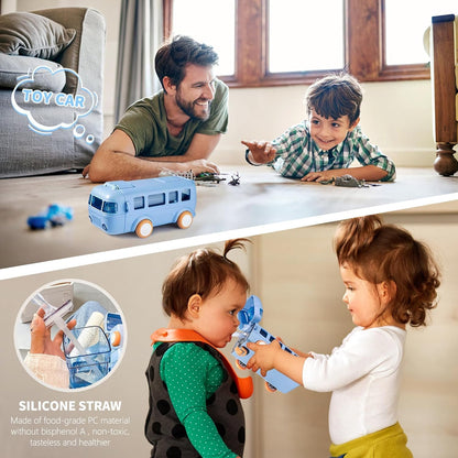 Premium Bus Water Bottle For Kids With Strap, Sipper, & Straw