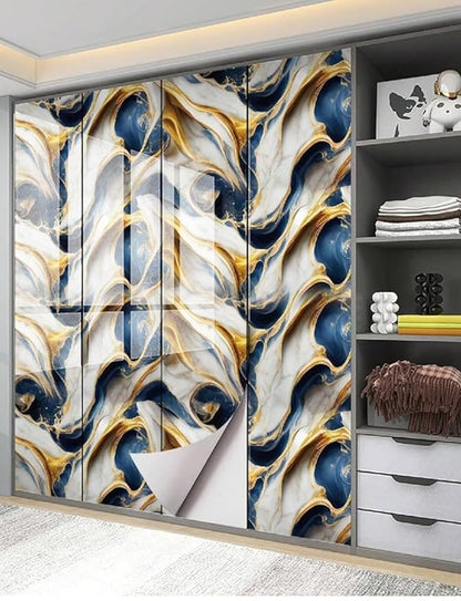 Blue Gold Marble Peel & Stick Wallpaper – Waterproof, Oil-Proof, DIY Decor