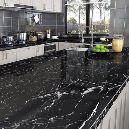 DIY Black Marble Peel & Stick Wallpaper – Waterproof, Self-Adhesive
