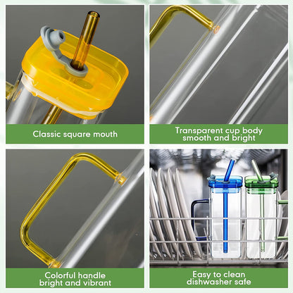 Square Glass with Lid and Straw