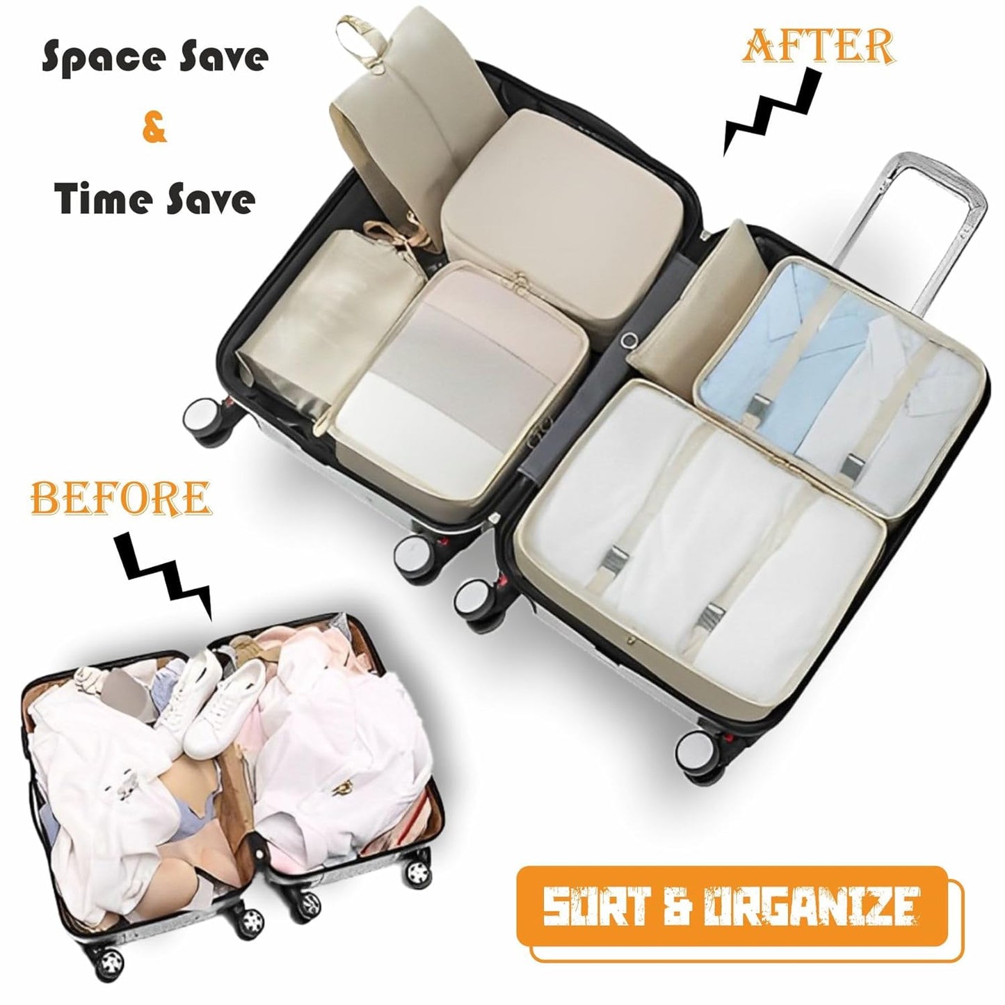 7-Piece Travel Organizer Pouch Set – Space-Saving, Waterproof, Lightweight