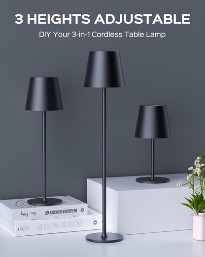Premium Black Cordless Table Lamp- With 3 light modes