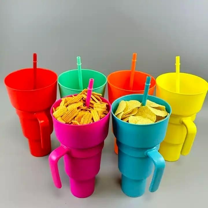 2-in-1 Dual Drink Snack Cup – 900ml | Leak-Proof, Travel-Ready, Super Cute