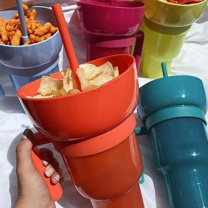 2-in-1 Dual Drink Snack Cup – 900ml | Leak-Proof, Travel-Ready, Super Cute