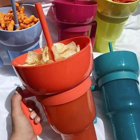 2-in-1 Dual Drink Snack Cup – 900ml | Leak-Proof, Travel-Ready, Super Cute