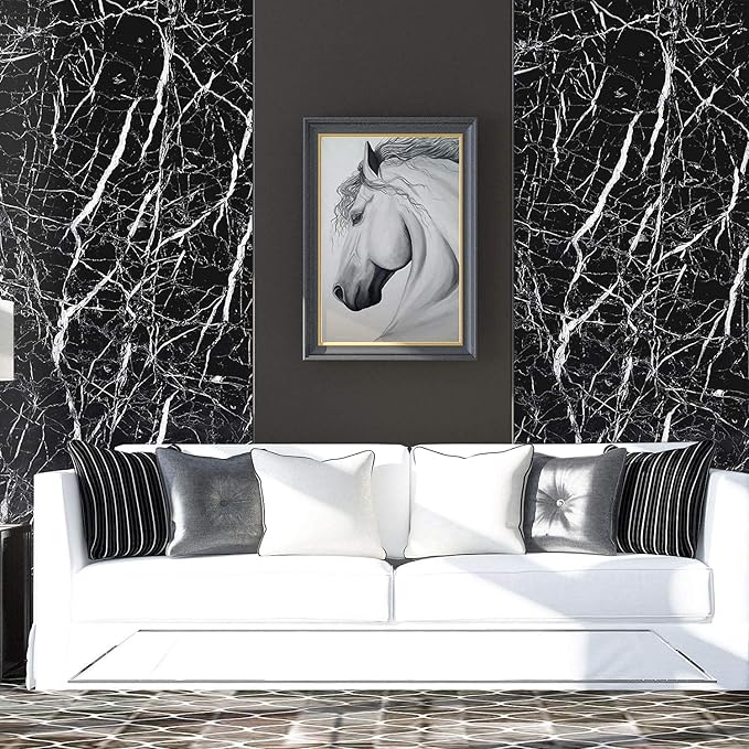DIY Black Marble Peel & Stick Wallpaper – Waterproof, Self-Adhesive