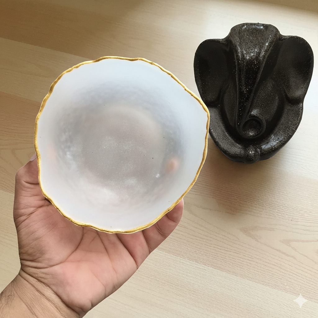 Premium Selenite Money Bowl with Lord Ganesha Pyrite Idol