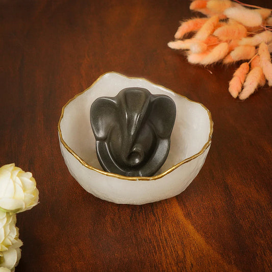 Premium Selenite Money Bowl with Lord Ganesha Pyrite Idol